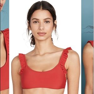 PQ Swim Ruffle Bralette Bikini Top in coral red